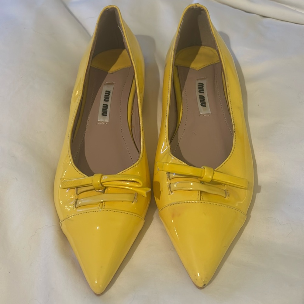 Mui Mui Patent Leather Yellow Flats